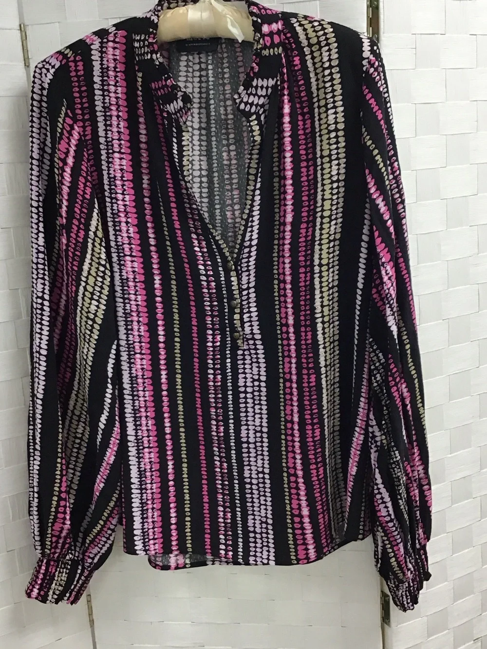 Maeve Black Blouse with Pink and Cream Vertical Dot Stripes - Picture 3 of 6